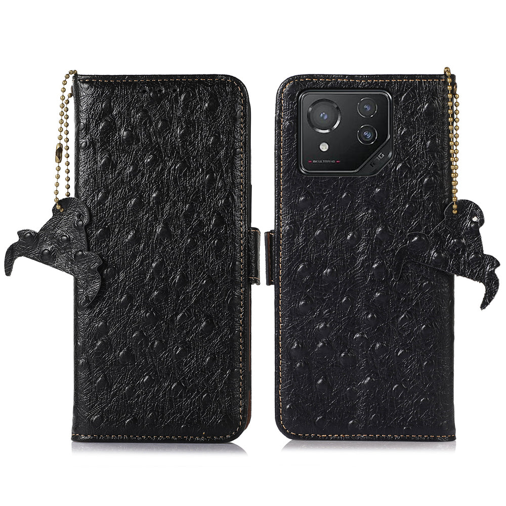For Asus ROG Phone 8 5G / Phone 8 Pro 5G Ostrich Texture Wallet Case Genuine Cow Leather Phone Cover - Black For Asus ROG Phone 8 5G / Phone 8 Pro 5G Ostrich Texture Wallet Case Genuine Cow Leather Phone Cover - Black